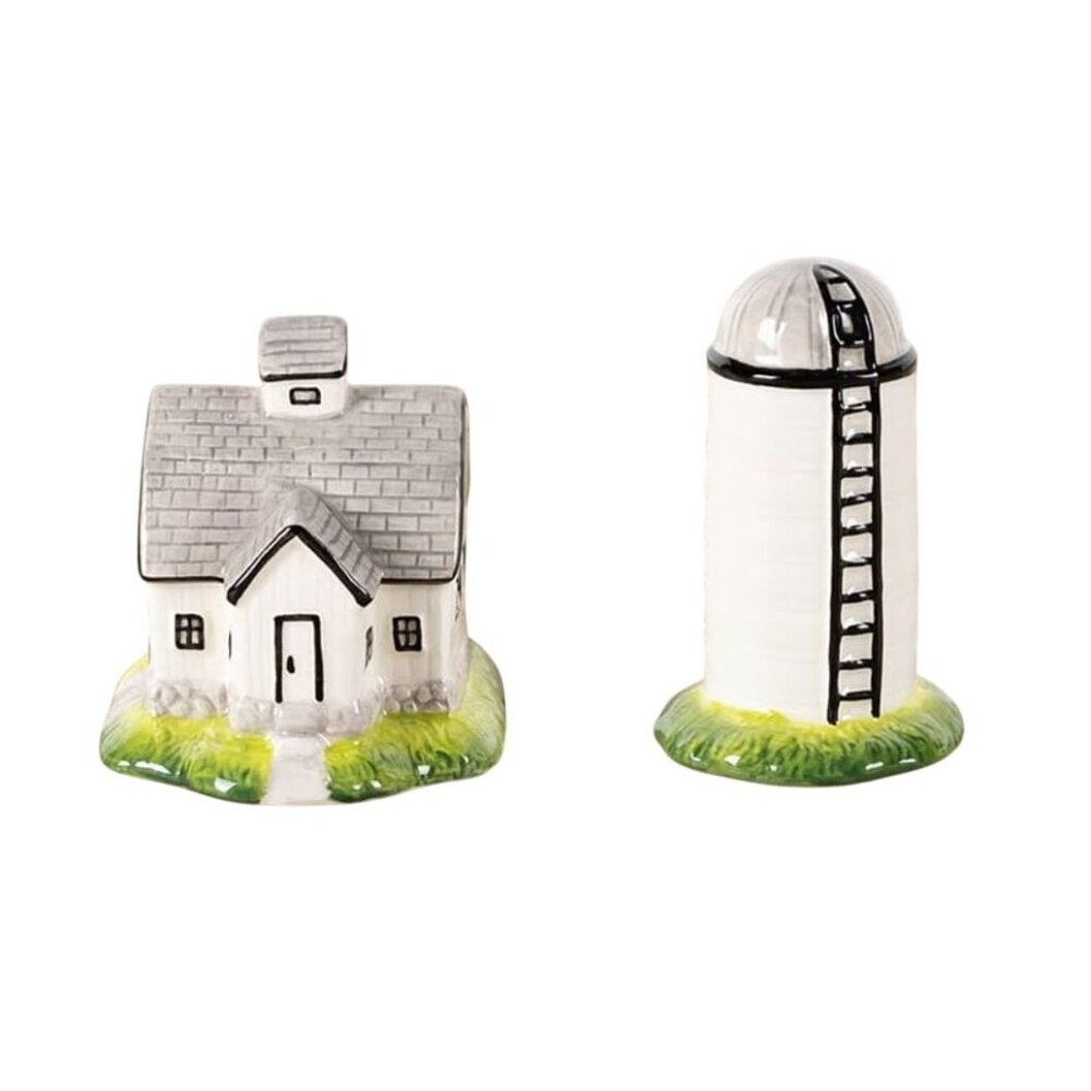 Stoneware Salt & Pepper Set With Barn & Silo Design